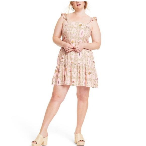 Agua Bendita X Target Dainty Floral Tile Print Flutter Sleeve Mini Dress Small - Picture 1 of 8